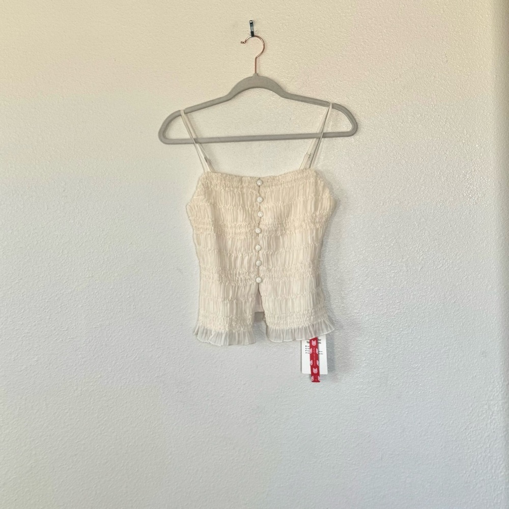 Cider Cream Square Neck Ruched Shirred Split Hem Cami XS NEW - Picture 2 of 11